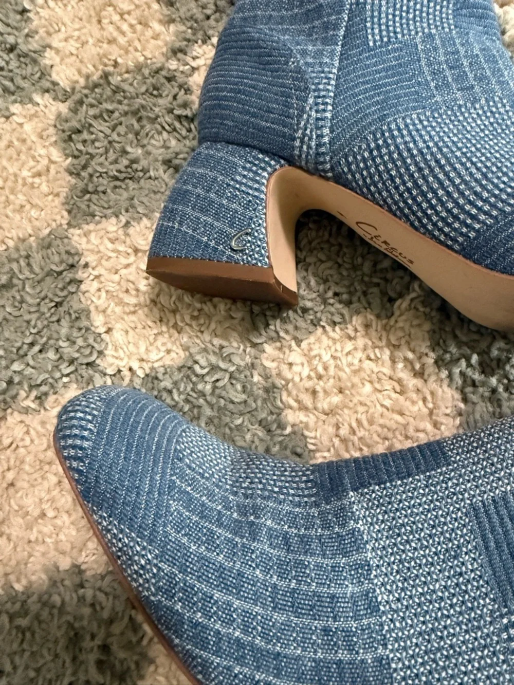 CIRCUS NY by Sam Edelman Ozzie Patchwork Denim Heeled Booties Boho Hippie Size 6